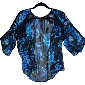 Express Blue Floral Sheer Blouse‎ S